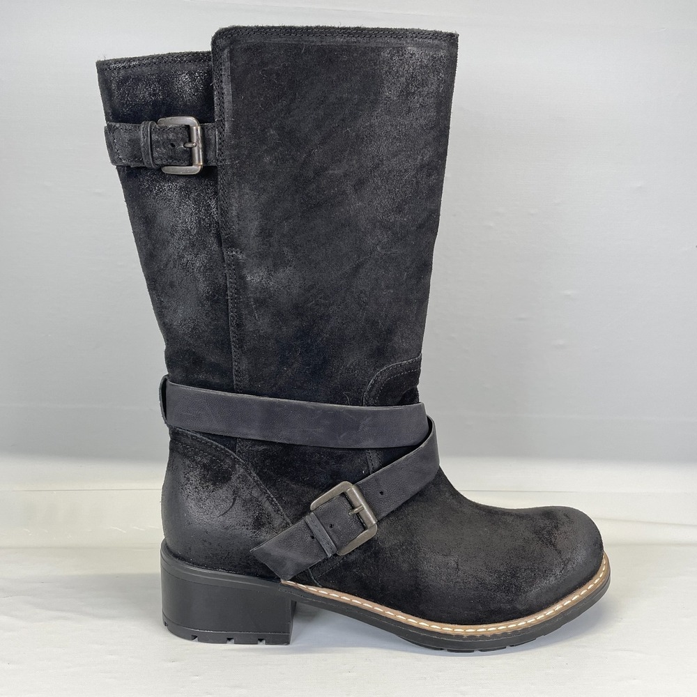 Clarks Lallana Beat Biker Boots Womens Size 10 M Black Suede Engineer Moto Shoes